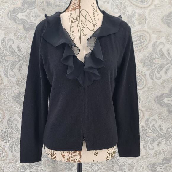 Norton Mc Naughton black vintage sweater sheer ruffle neckline Goth fairy grunge - Picture 1 of 7